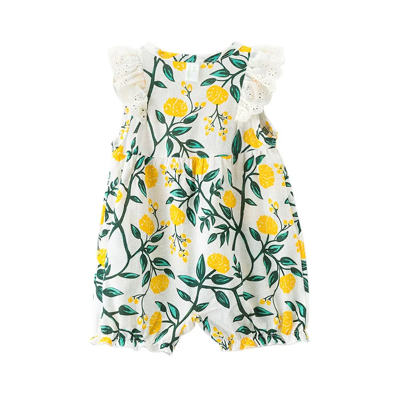 

2021 Summer Baby Girls Clothes Cotton Flare Sleeve Baby Romper For Newborn Floral Prints Bodysuit Infant Jumpsuit Clothes