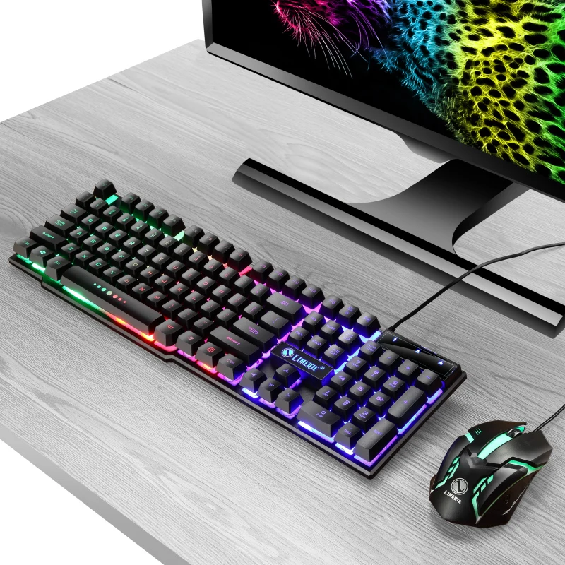 USB Проводная игровая клавиатура и мышь набор для ПК радужная цветная