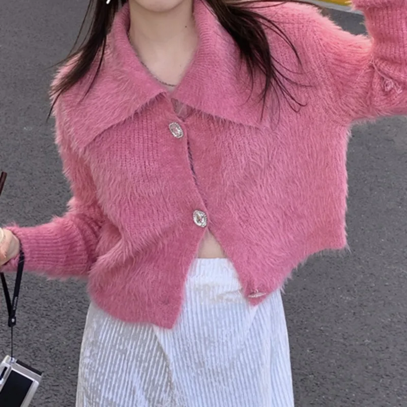 

Women's Cardigan Sweater Short Lapel French Sweater Winter White Chic Coat Fashion