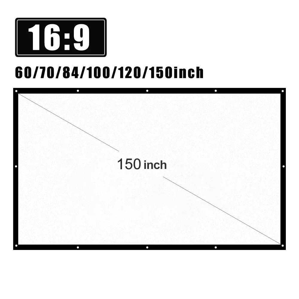 Портативный проектор H150 150 дюйма 16:9 HD складной экран для проектора белый