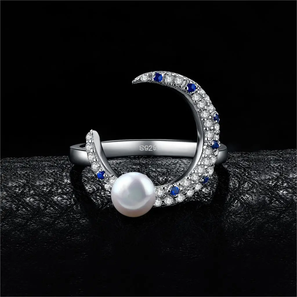 JewelryPalace созданный синий сапфир половина подвеска в виде полумесяца жемчуг Цирконий Promise Ring 925 пробы серебро Юбилей ювелирные изделия