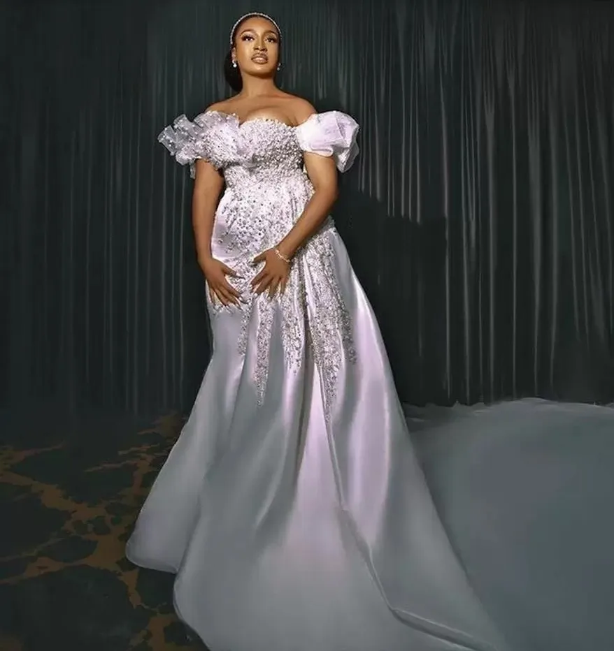 Женское свадебное платье с жемчугом невесты со съемным шлейфом и открытыми