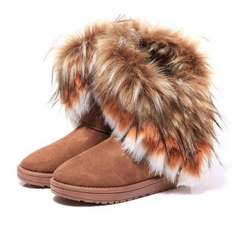 Women Flats Ankle Snow Boots Fur Winter Warm Shoes woman Round-toe Female Flock Leather 36--42 | Обувь
