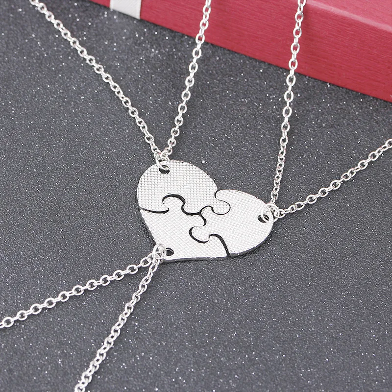 

Hand Stamped Side by Side or Miles Apart Puzzle Pendant Heart Necklace Set for Sisters Jewelry