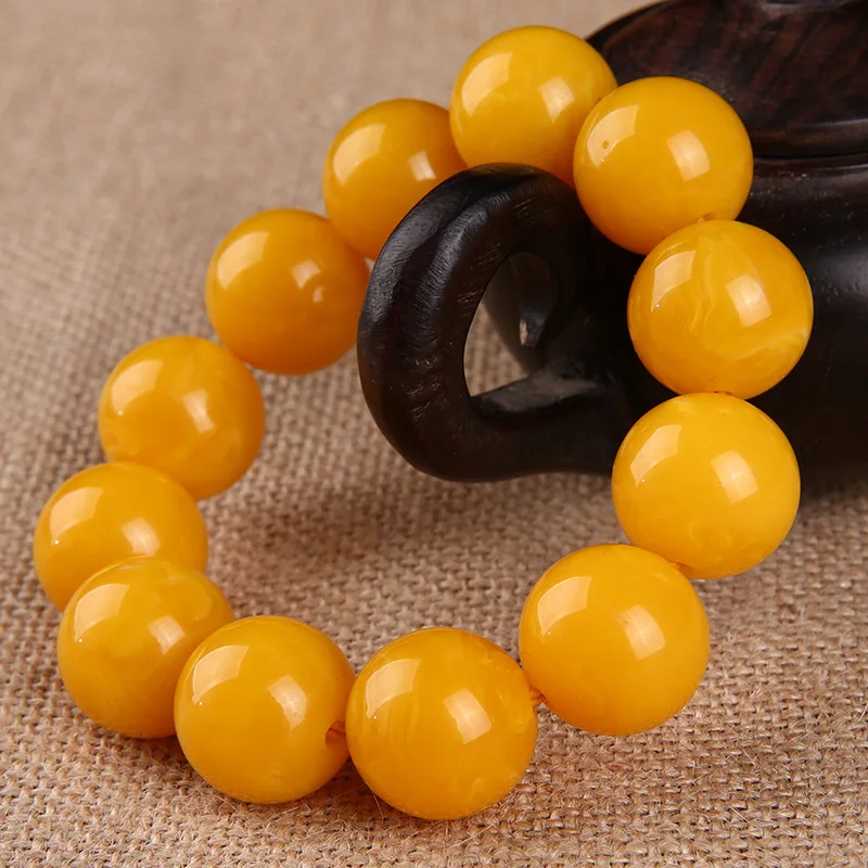 Модные китайские 20 мм бусины желтый Янтарь из воска эластичный браслет для