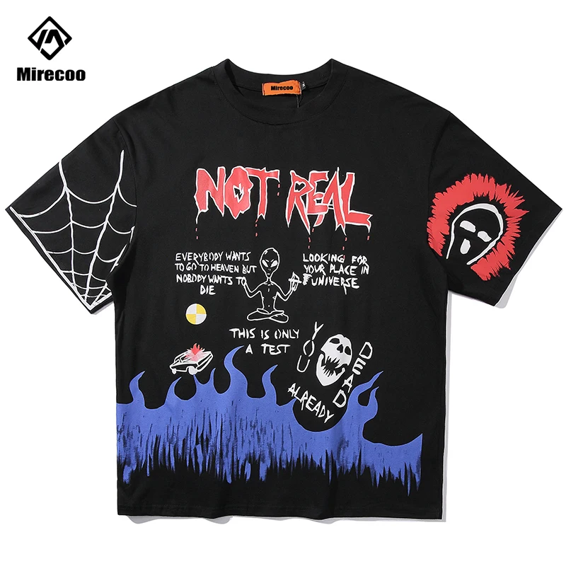 Футболка мужская с принтом пламени Повседневная модная уличная одежда в стиле