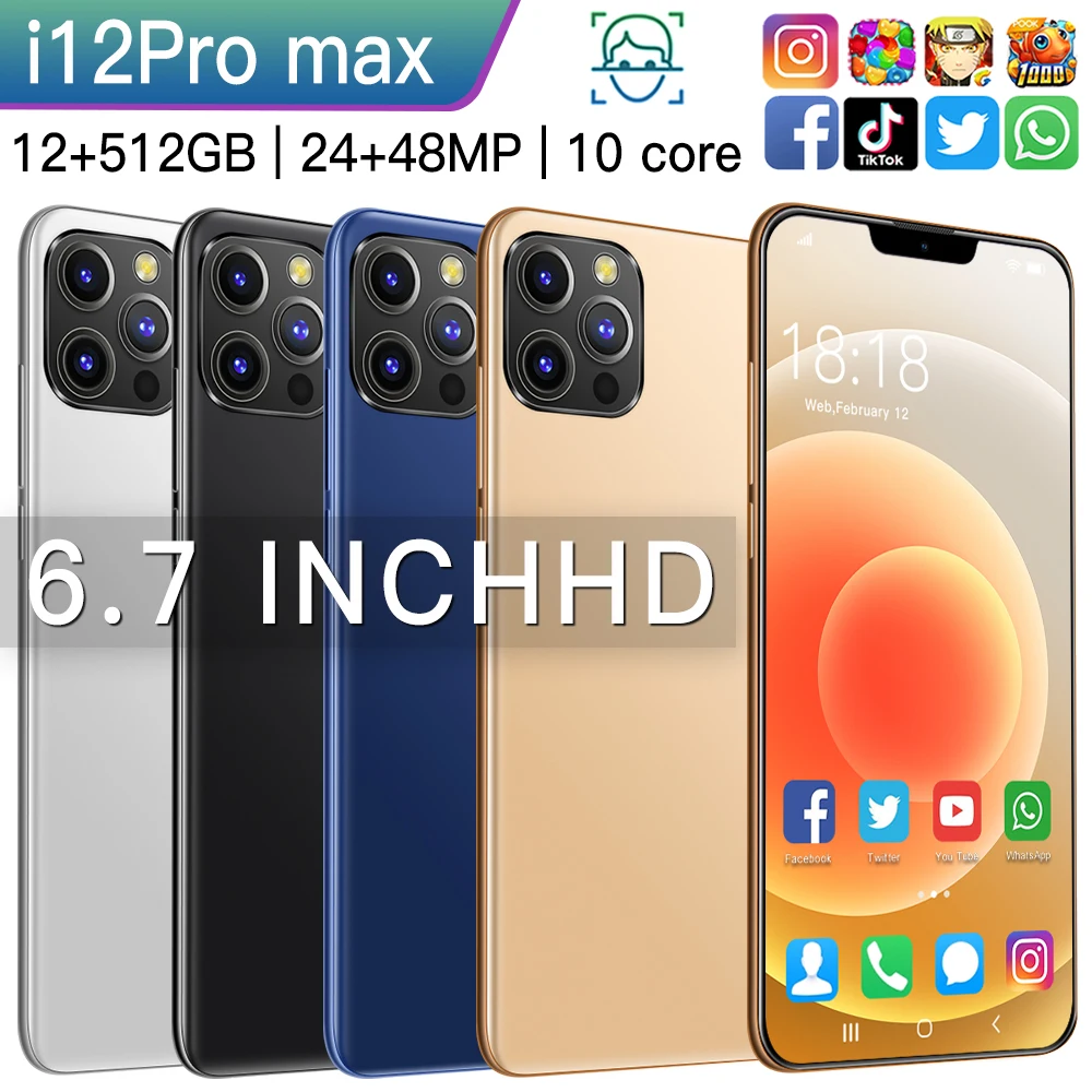 

Смартфон мобильный телефон i12 Pro Max 12 Гб + 512 ГБ, 6,7 дюйма, Android 10,0