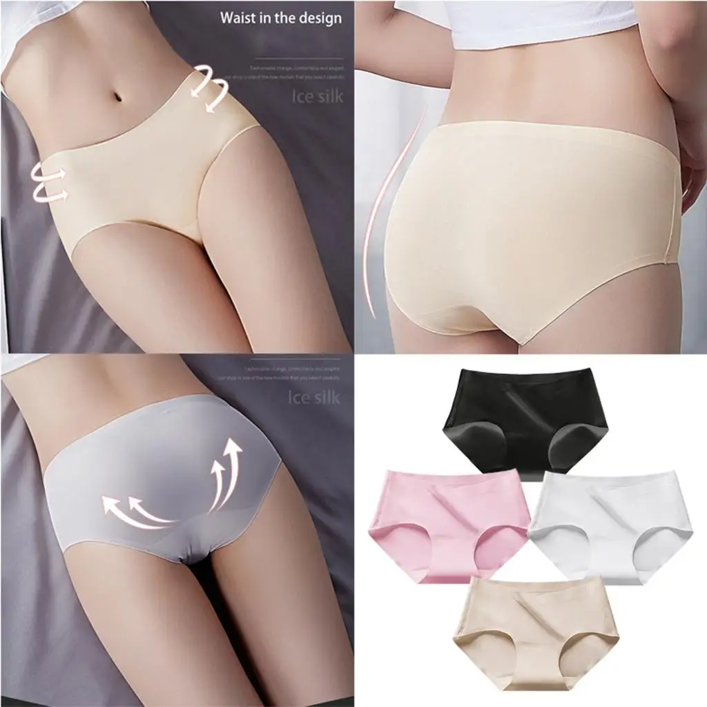 

4x Women Silky Panties Briefs Knickers Comfort Daily Underwear Intimates Set