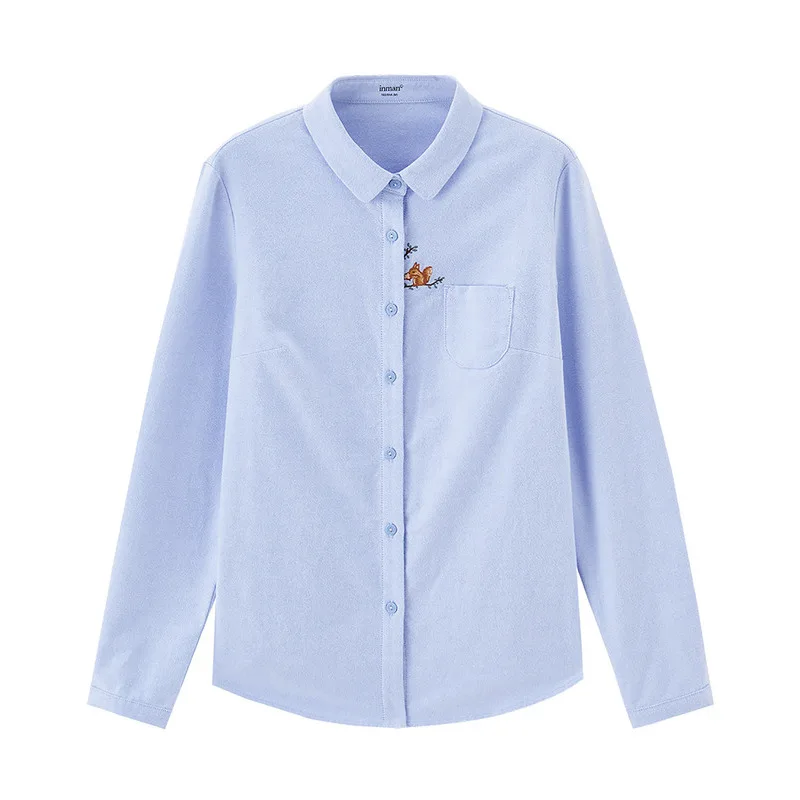 INMAN зима чистый Небесно-Голубой белка вышивка молодых милых леди блузка рубашка