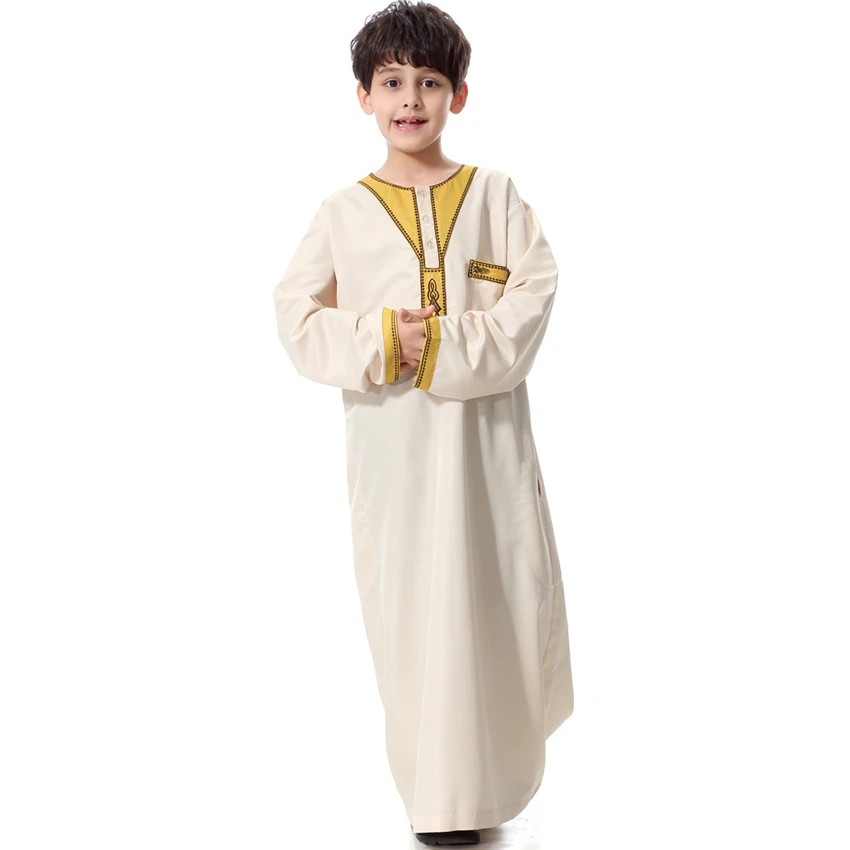 

KIds Muslim Dress Abaya Boy Thobe Stiching Robe Saudi Arabia Pakistan Kaftan Islamic Clothing Men Children Clothing Middle East