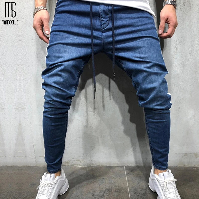 Мужские повседневные Прямые джинсы Manoswe черные облегающие спортивная одежда в