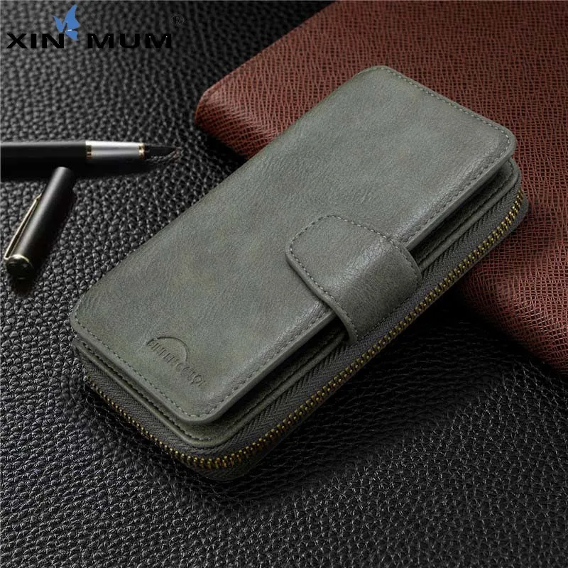 Кожаный чехол 2 в 1 кошелек на молнии Магнитный с отделением для карт iPhone 11promax 11 11Pro