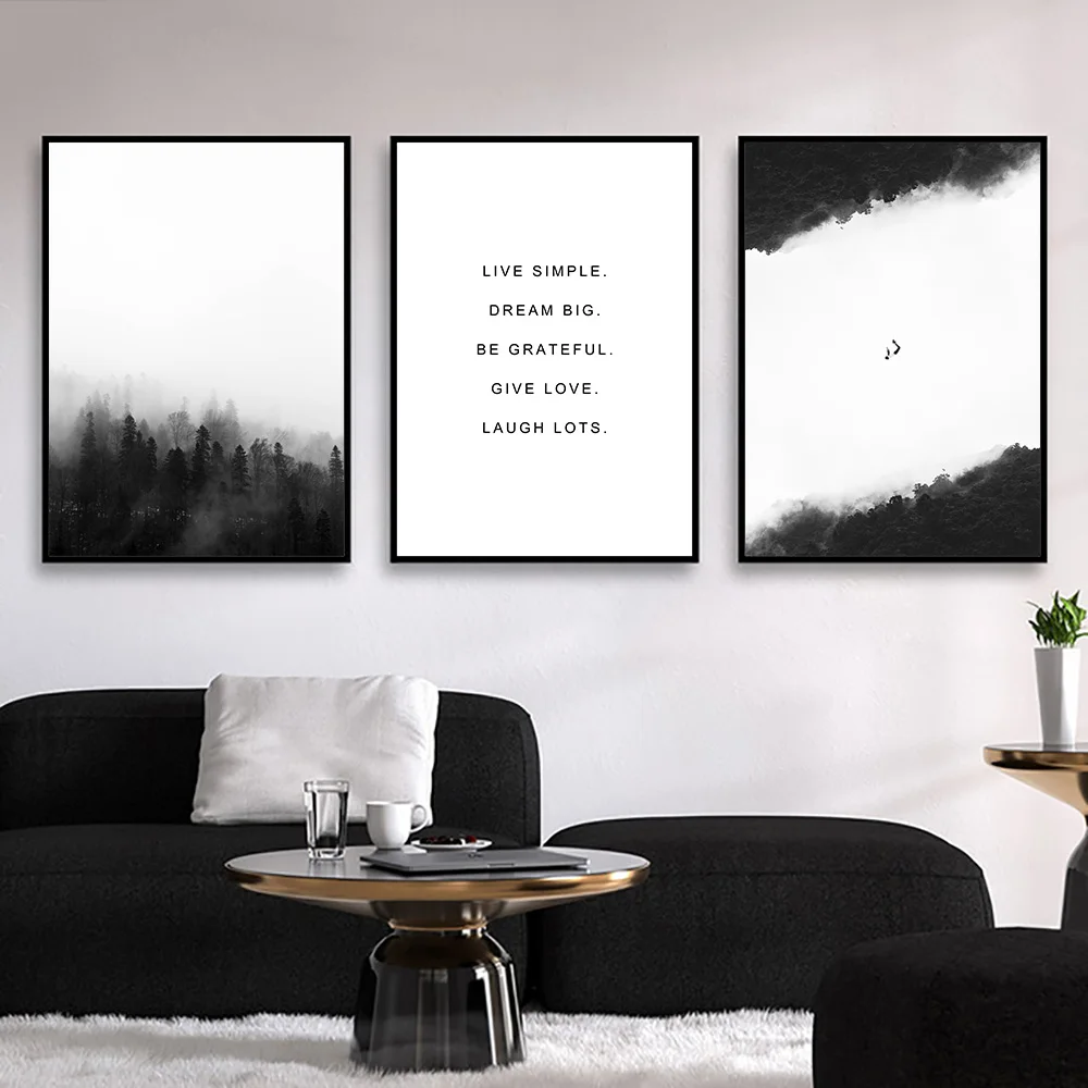 Лесной пейзаж плакат черно-белый Принт с цитатами туманный горный Холст Картина