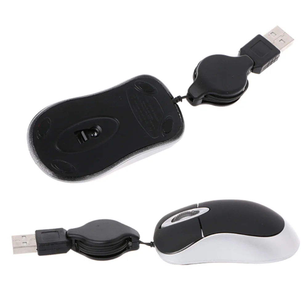 

2Pc Mini Compact Travel Optical Retractable Cord Plug and Play for Windows (Black)