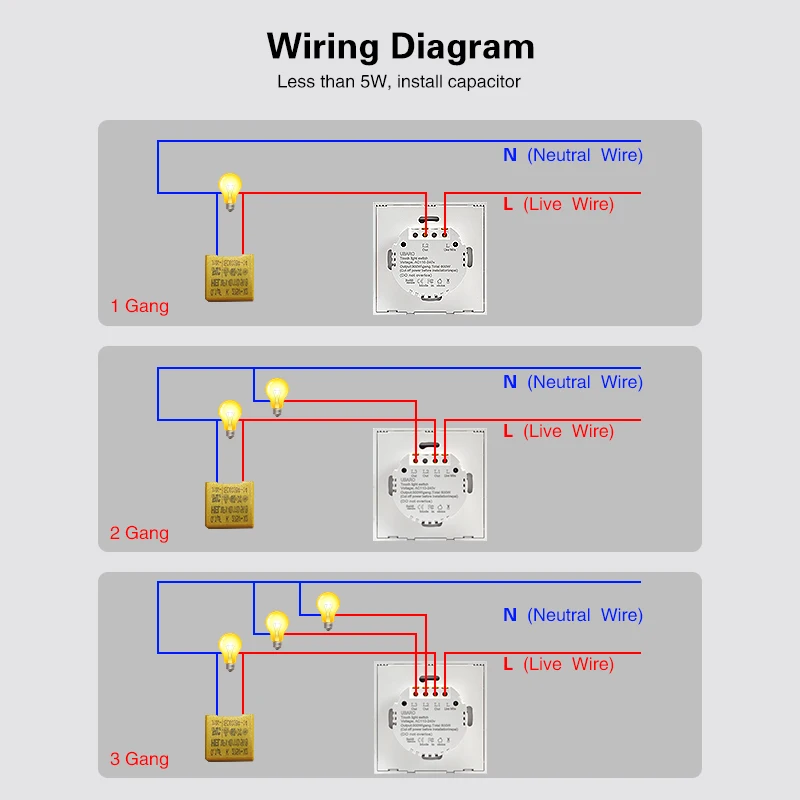 

UBARO Wall Light Touch Switch EU Standard Tempered Glass Panel Sensor Interruptor Manual Button Electrial Switch 1/2/3 Gang 220V