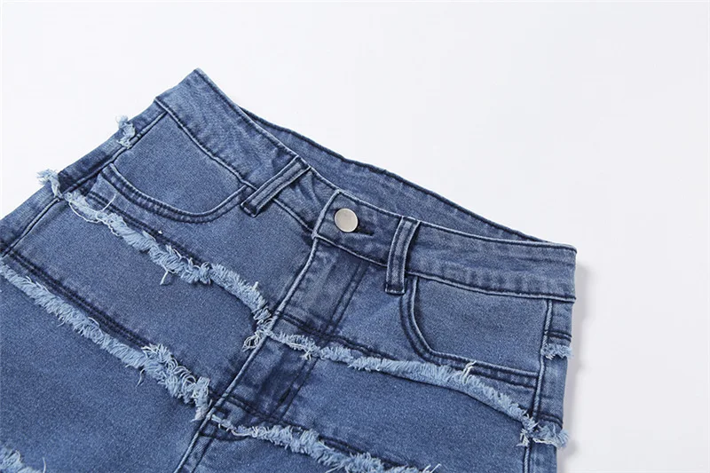 

Fashion Streetwear Patchwork Jeans Woman High Waist Straight Pants Denim 2021 Casual Tassel Pockets Blue Jeans Trousers Women