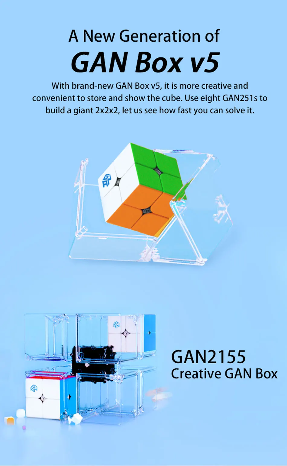 Gan251M 2x2 GAN251 M куб 51 мм черный Stickerless Магнитный GAN волшебный куб пазл игрушки для детей Magico Cubos