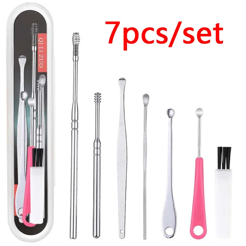 

7/6 pcs set Stainless Steel Ear Wax Pickers Spiral Earpick Wax Remover Curette Ear Pick Cleaner Spoon Ear Clean Tool