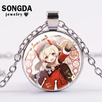 songda japan anime genshin impact art patterns necklace glass cabochon surface metal necklace for women fashion jewelry pendant