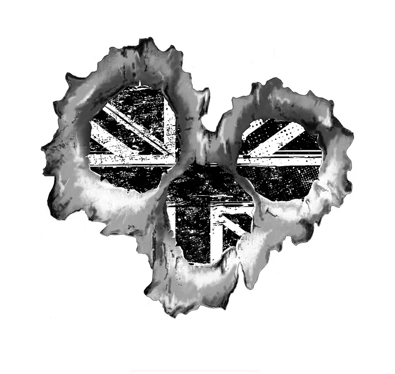 

Personality Bullet Hole Torn Metal 3 Shots with B&W Grunge Union Jack British Flag Car Sticker PVC Decal for Motorcycle