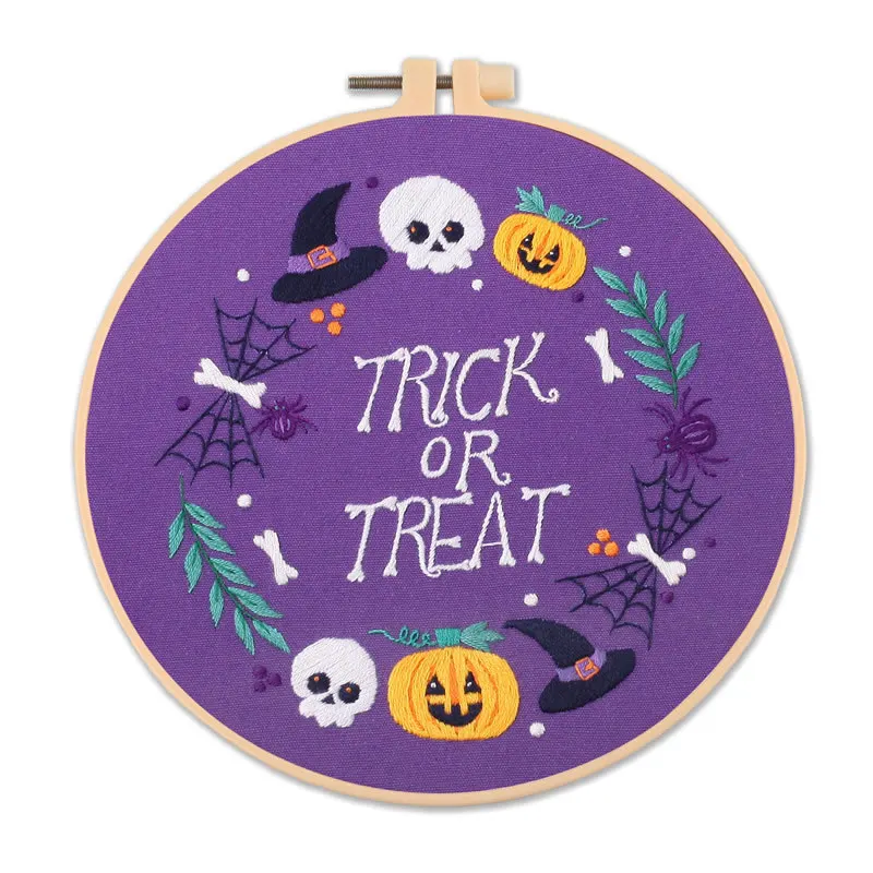 

Embroidery Starter Kit Halloween Designs Patterns DIY Kit Craft Gift Embroidery Hoop and Materials Easy Handmade Embroidery (F)