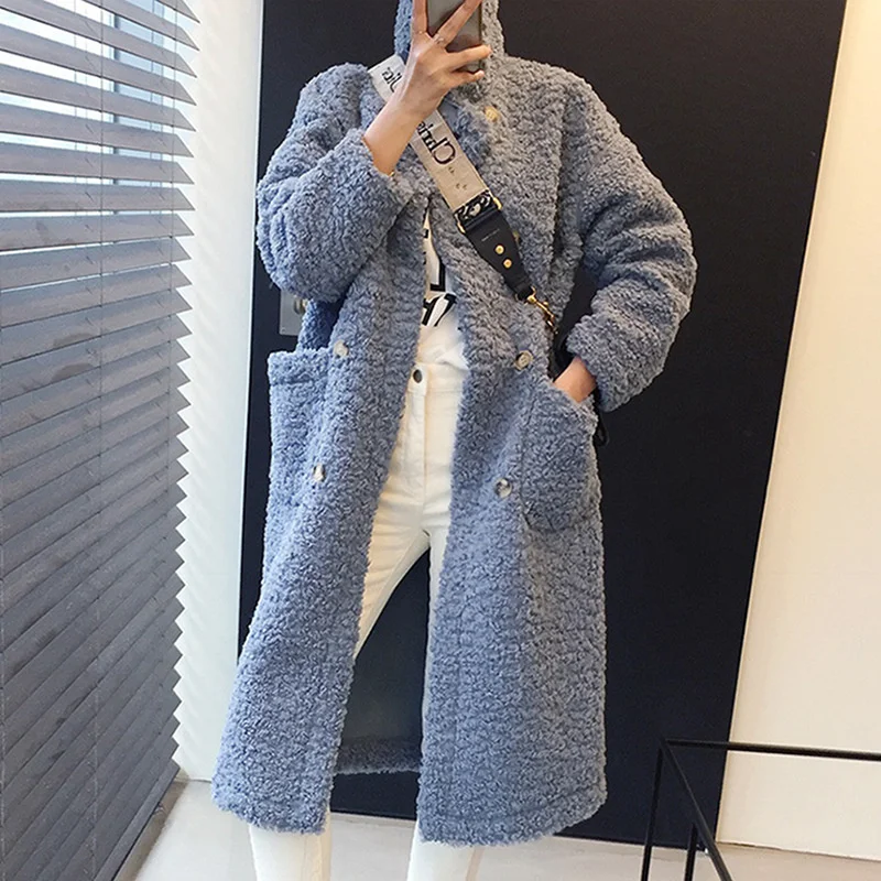 

Корейский шикарный осенне-зимний темпераментный Универсальный воротник-стойка свободный средний и длинный мех одно тело имитация овечьей ...