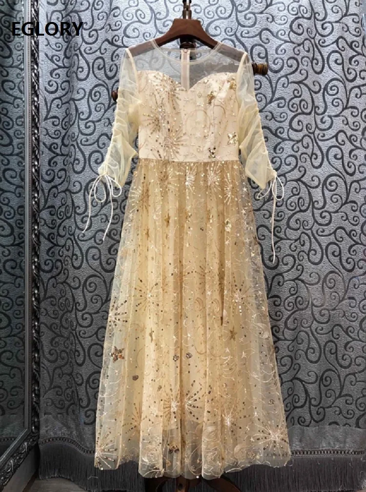 Фото Длинное платье с блестками осень 2019 Сексуальные вечерние платья женское Тюлевое