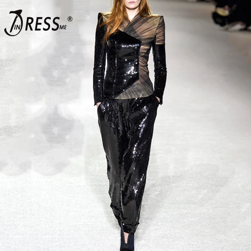 INDRESSME 2019 модные сексуальные деловые брючные костюмы с V образным вырезом из