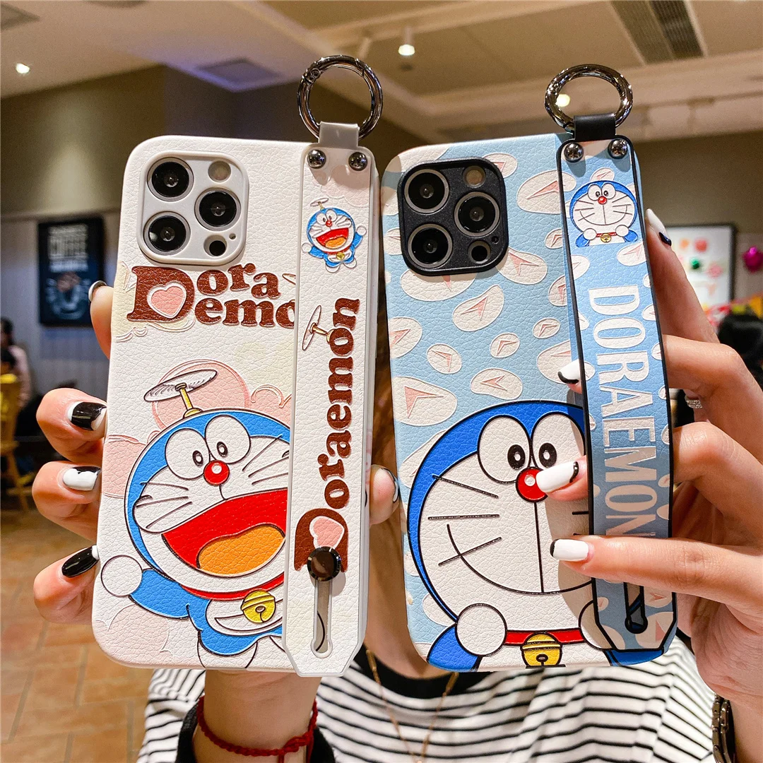 

Cartoon Anime Doraemon Wristband Bracket Phone Case For iPhone 7 8 Plus 12 11 Pro X XS Max XR Cover