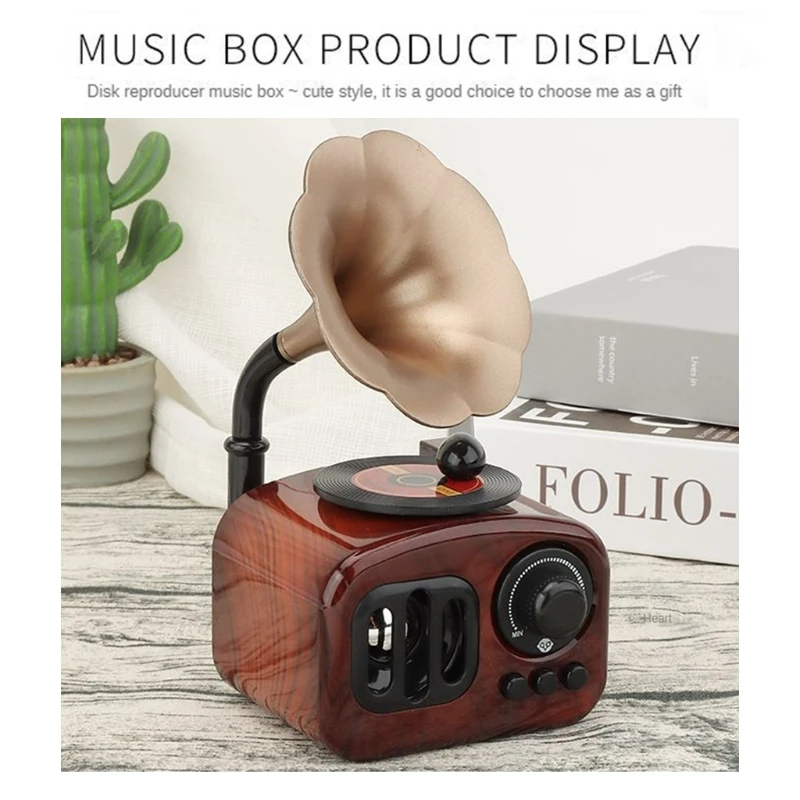 Vintage Phonograph Shape Music Box Antique Mechanism Clockwork Musical Ornament miniature people figurines