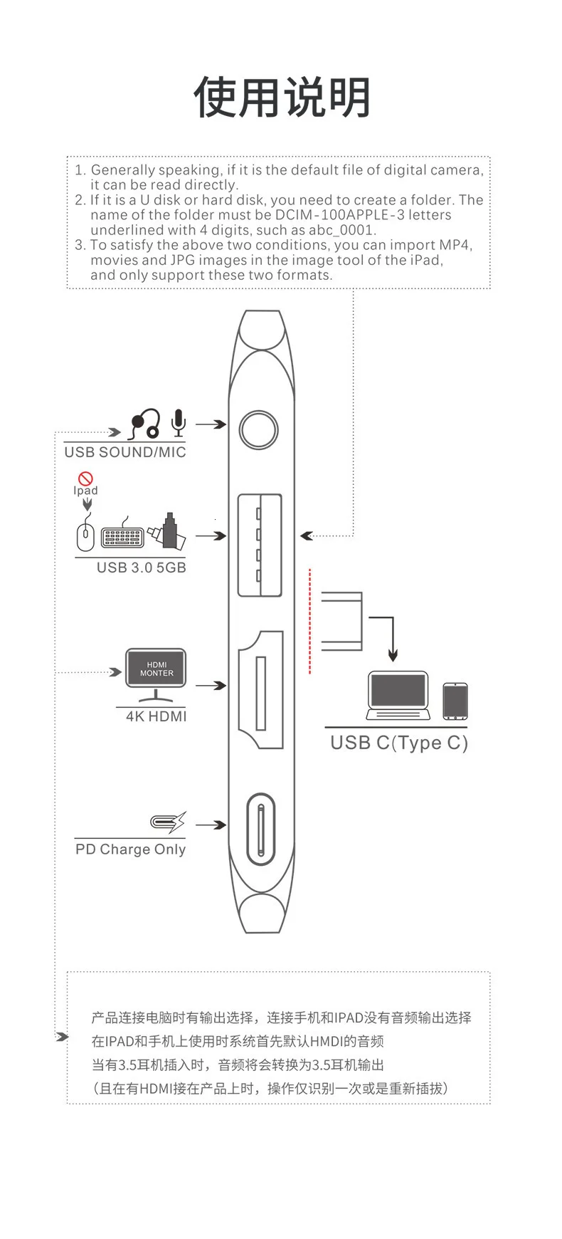 USB C концентратор для Ipad Pro USB-C адаптер с зарядка PD HDMI 4 K USB 3,0 3,5 мм аудио совместимый MacBook Pro SamsuS8 S9 S10 P20 P30