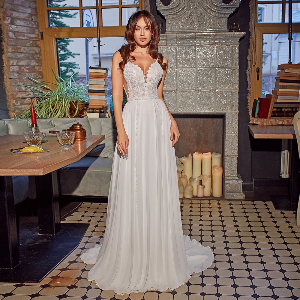 

A-Line Sexy V-Neck Glittering Wedding Dress 2021 Gorgeous Custom Made Fashion Short Sleeve Backless Sweep Train Slit Sheath