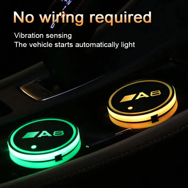 

Car Logo Led Atmosphere Light Cup Luminous Coaster Holder 7 Colorful For Audi A8 2004-2014 2016-2020 2022 Type Auto Accessories