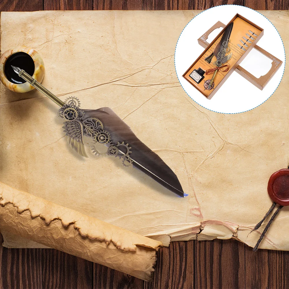 

1 Set Creative Feather Pen Delicate Quill Pen Beautiful Feather Dip Pen