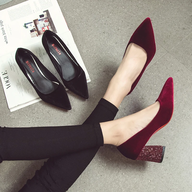 Туфли-лодочки женские на высоком толстом каблуке 7 см пикантные Элегантные