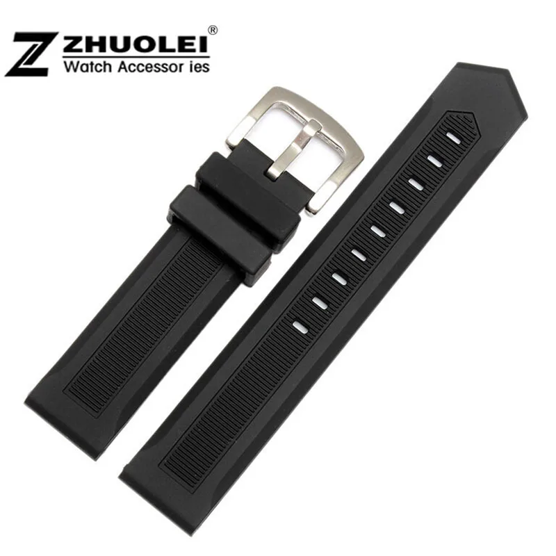 

For any watch 20mm 22mm 24mm black Rubber watchband waterproof soft watch Strap silicone wristband bracele stainless steel clasp