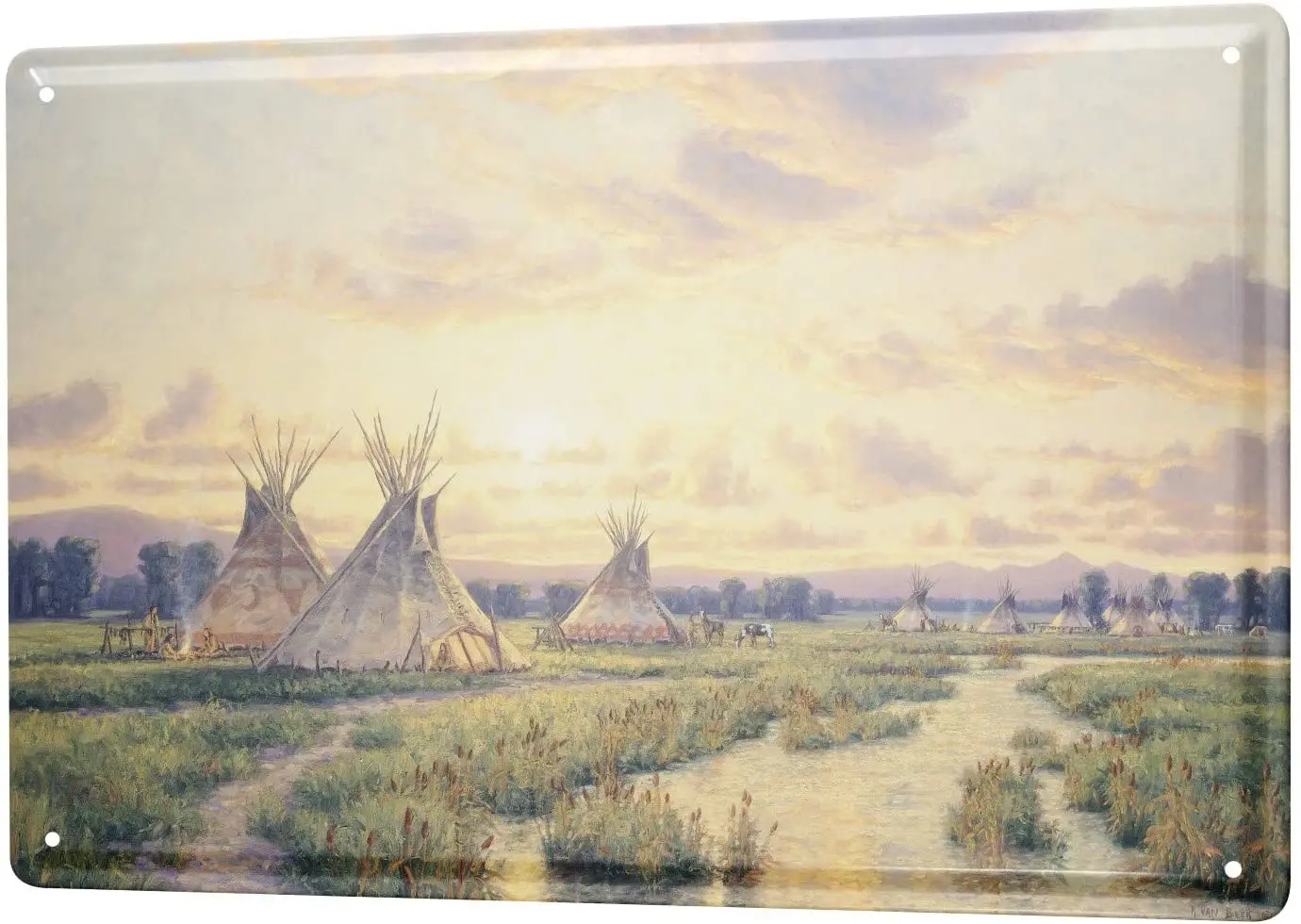 

Tin Sign Nostalgic Western Style Tipi Teepee Sun