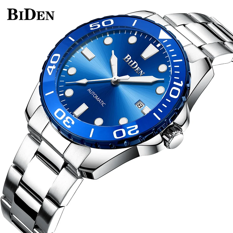 

BIDEN Business Mechanical Watch Automatic Date Clock Stainless Steel Luxury Watches 2021 Hot Sale Men Original Gifts