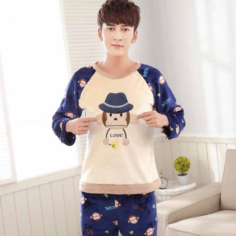 Коралловые парные пижамы для мужчин и женщин осень/зима с длинным рукавом без