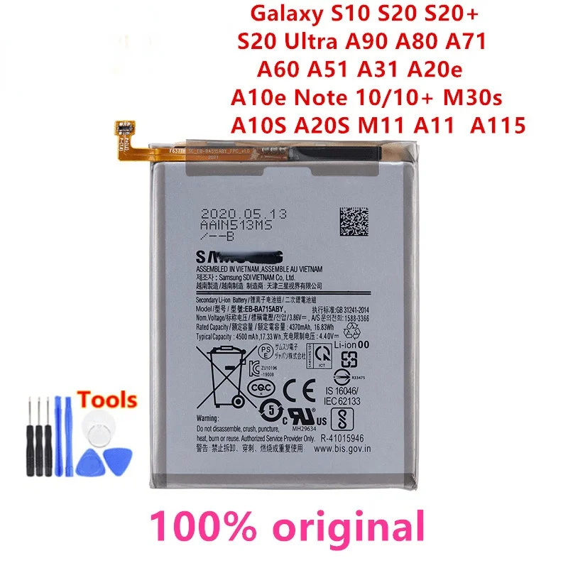 

original Battery For Samsung Galaxy S10 S20 S20+ S20 Ultra A90 A80 A71 A60 A51 A31 A20e A10e Note 10/10+ M30s A20S M11