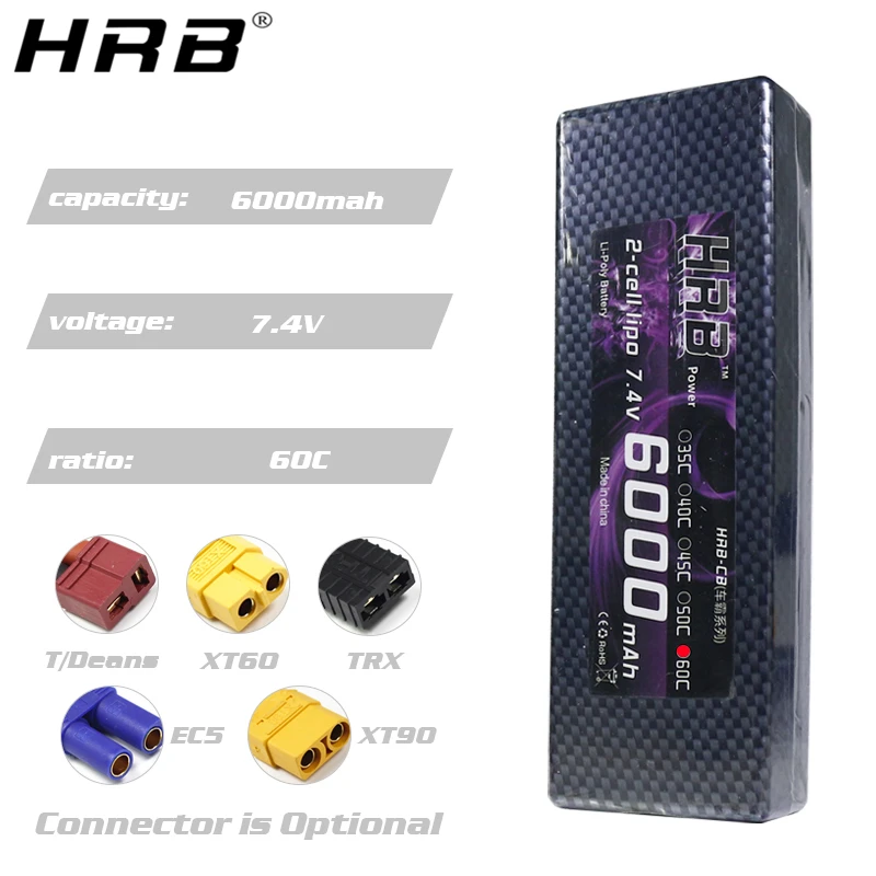 HRB 2S 7 4 V 6000mah 60C Lipo Battery Deans T XT60 XT90 EC5 to 4mm банан Жесткий Чехол для Traxxas TRX4 детали