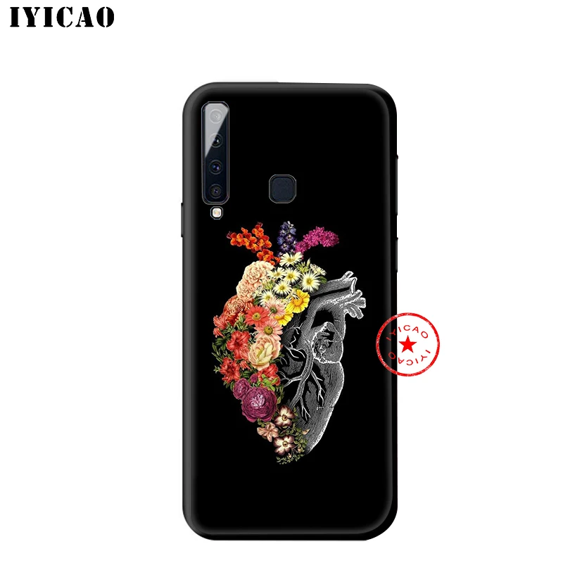 IYICAO Простой Сердце цветок черный мягкий чехол для samsung Galaxy A9 A8 A7 J6 A6 Plus 2018 A3 A5 2016 2017