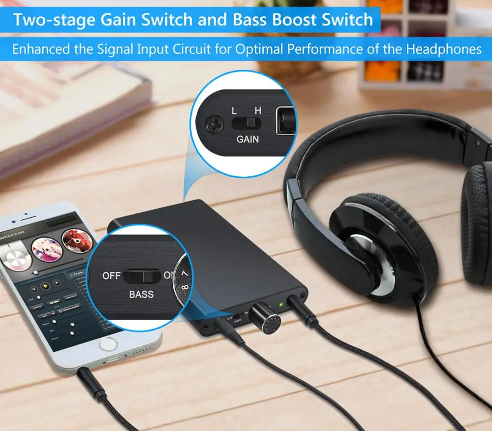 LiNKFOR Hi-Fi усилитель для наушников 16-300Ω с встроенным внешним аккумулятором 3000 мАч
