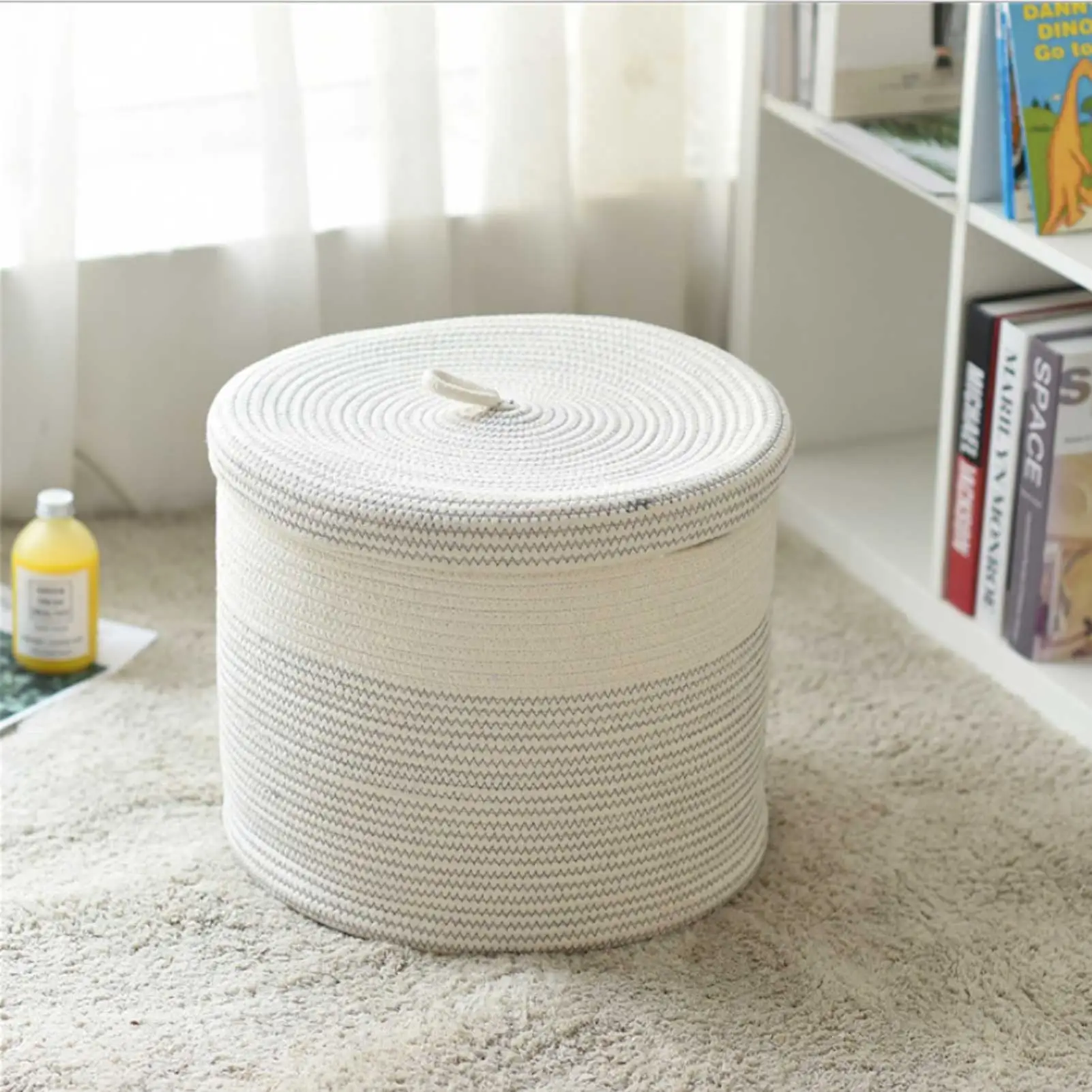 

Cotton Rope Laundry Basket With Lid Woven Laundry Basket Convenient Practical Storage Box Container #W0