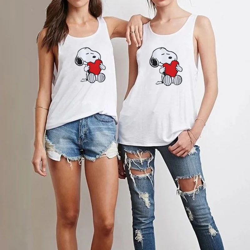 

Summer Soprt Wear Oversize Clothes O Neck Cute Dog Printed Sleeveless Girls Couple Tees Casual Tank Vest Tops Women's T-Shirts