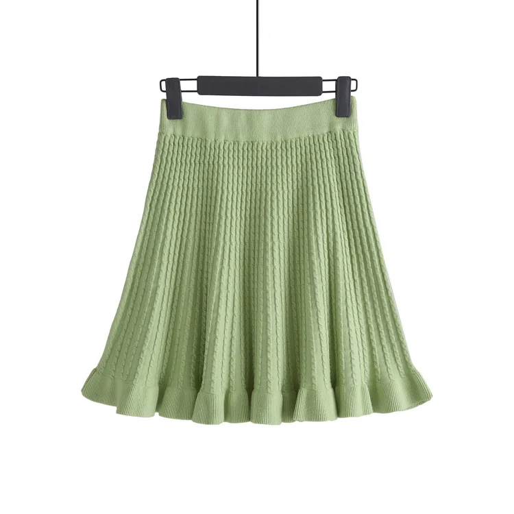 Женская трикотажная юбка с оборками трапециевидная высокой талией в Корейском