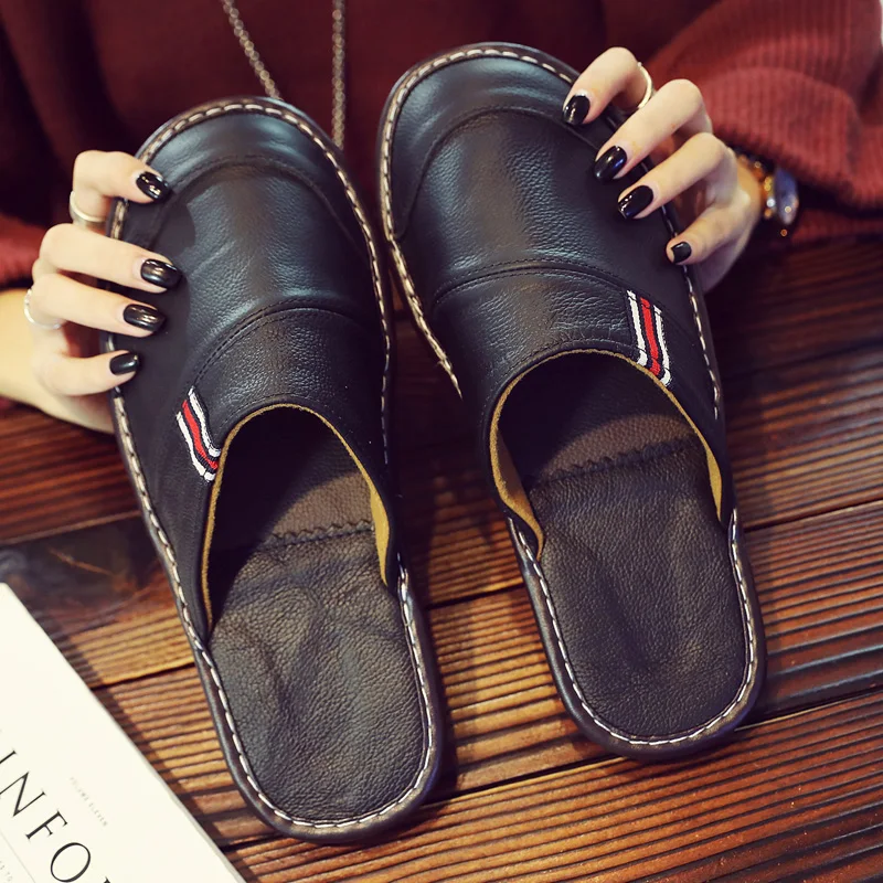 

Women's Spring/Autumn Cowhide Indoor Slippers Couple's Comfortable Genuine Leather Home Slippers Anti-Slip Casual Shoes for Men