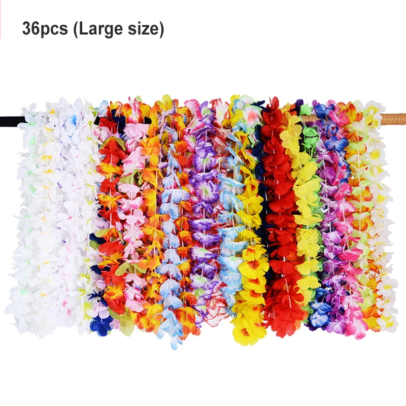 

36pcs Hawaiian Necklace Tropical Hawaii Cloth Flower Wreath Halloween Party Decor NW