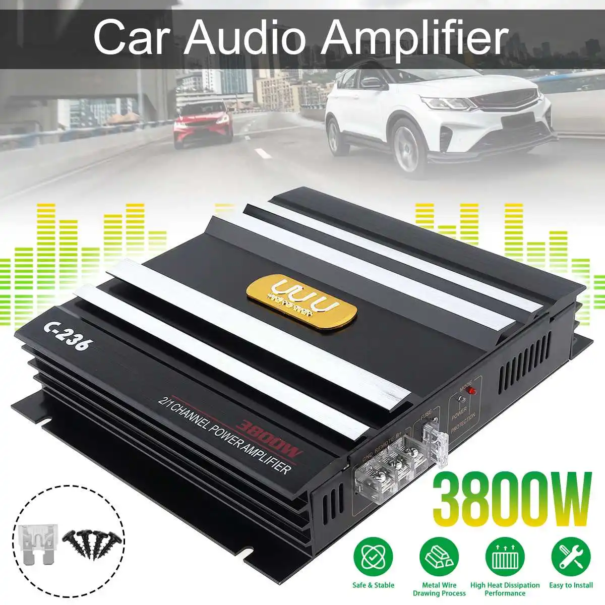 

3800W Car Home Audio Power Amplifier 2 Channel 12V Car Digital Amplifer Car Audio Amplifier for Cars Amplifier Subwoofer 12V
