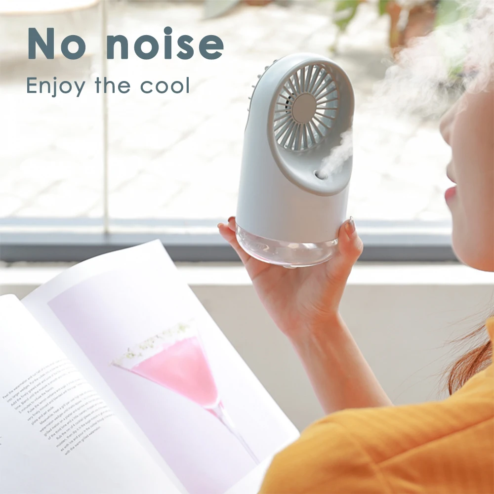 

Air Cooler Fan Mist Humidifier, 3 in 1 USB Water Spray Cooling Fan 3 Modes Wind & LED Warm Light, Quiet Small Fan for Desktop